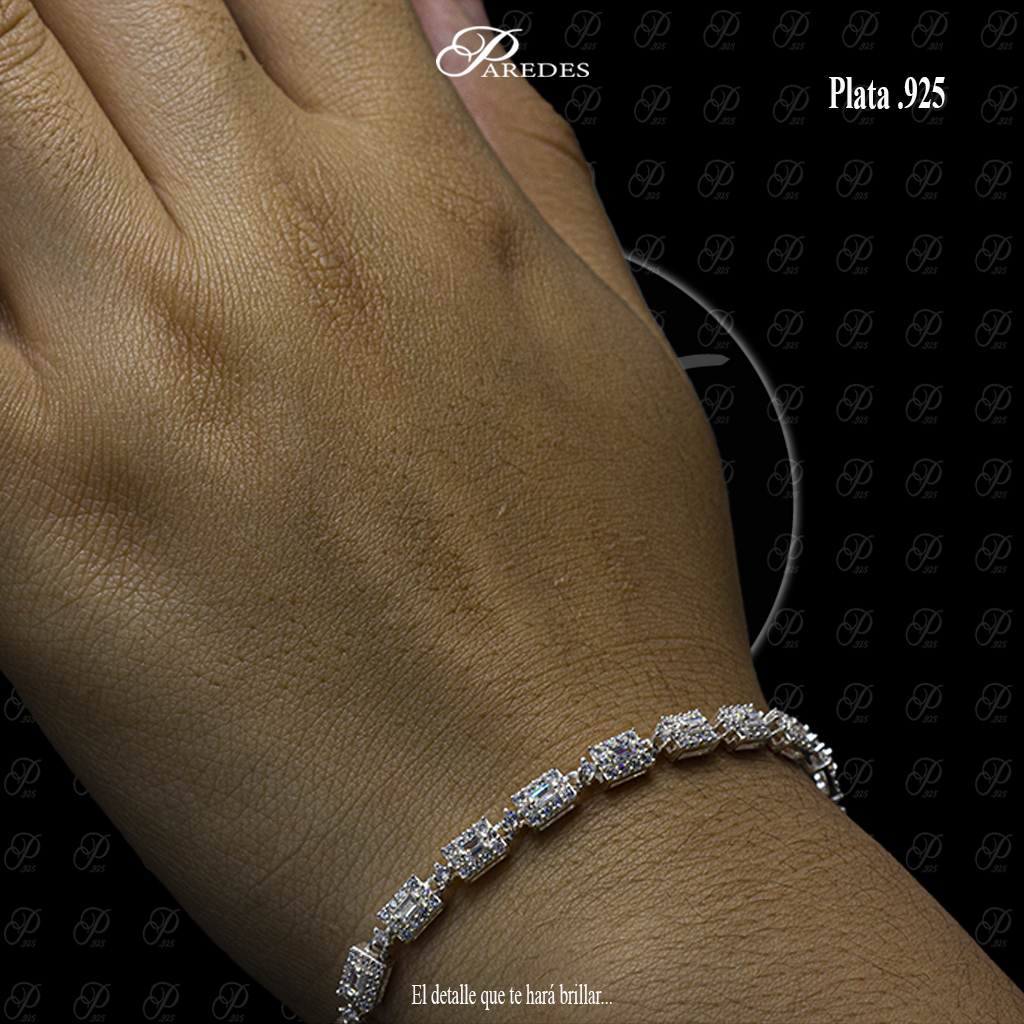 PULSERA ZIRCONIA GUIA BAGUETTE EN BISEL BLANCA