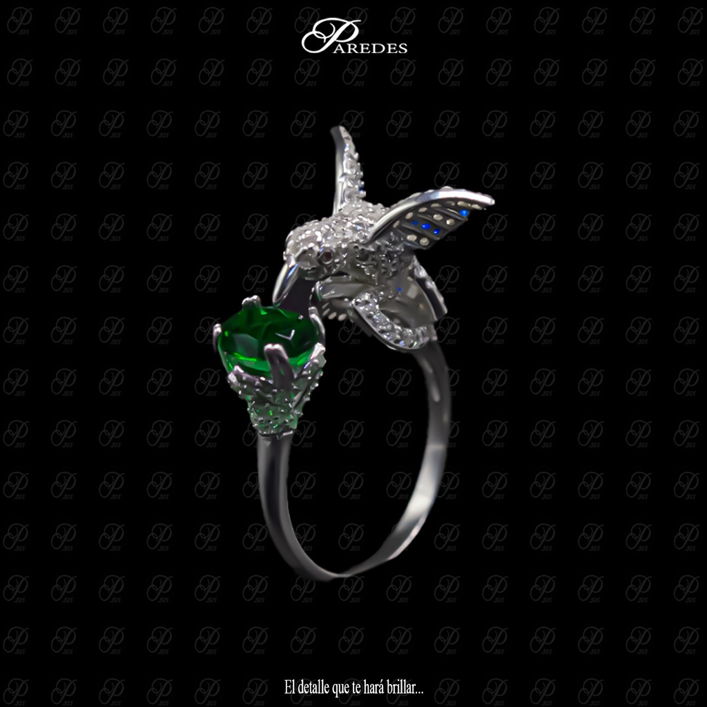 ANILLO COLIBRI MEDIA VUELTA CON ZIRCONIA OVALADA VERDE