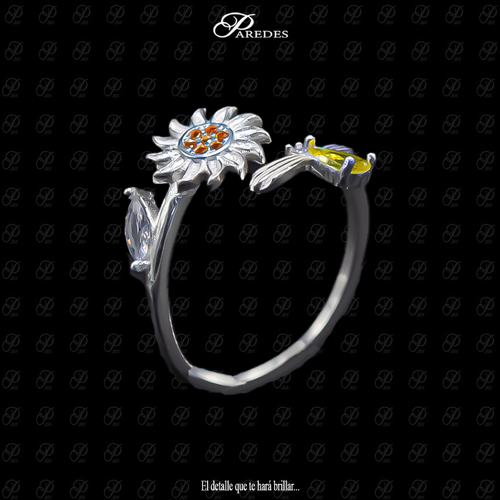 ANILLO GIRASOL CON ABEJORRO GOTA AMARILLA MEDIA VUELTA