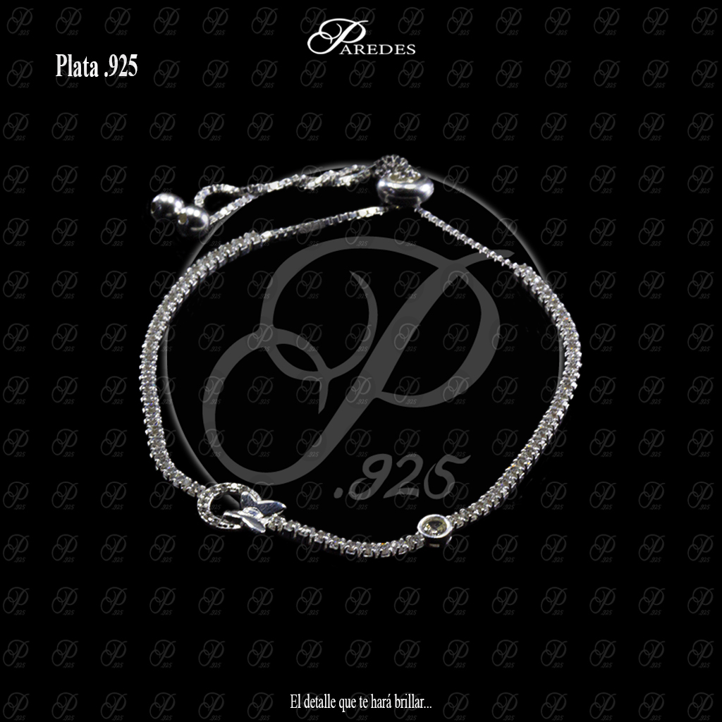 PULSERA ZIRCONIA AJUSTABLE MARIPOSA EN ARO BLANCA