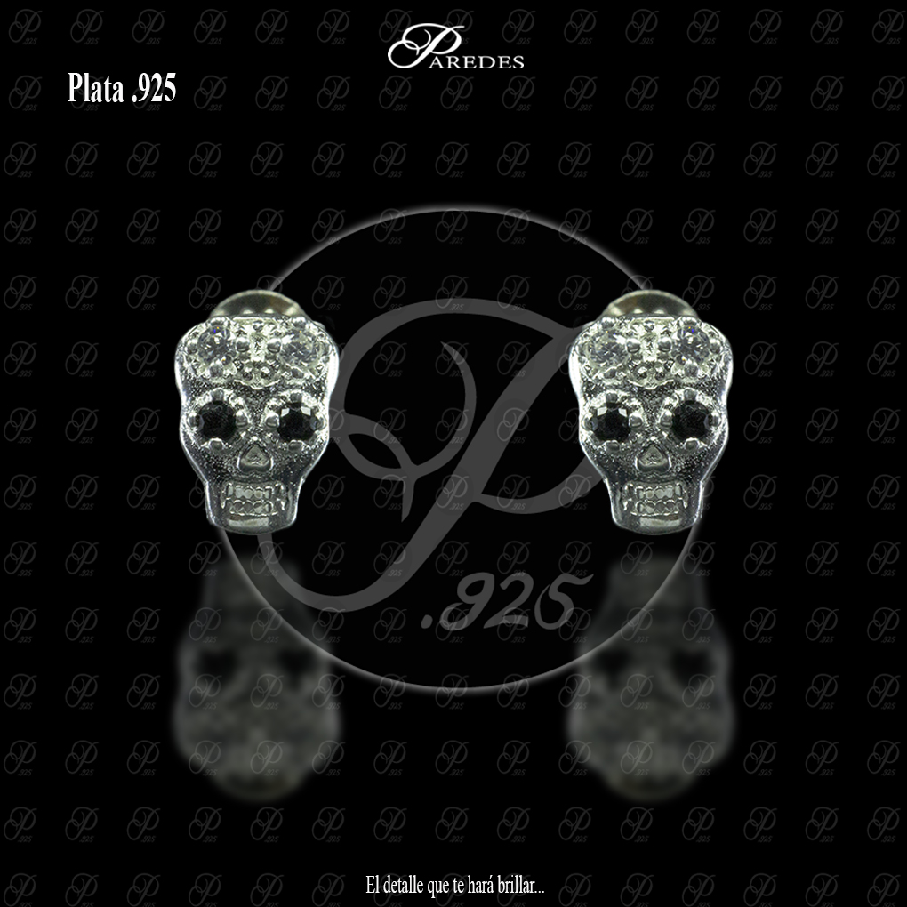 ARETES CALAVERAS OJOS NEGROS ZIRCONIA