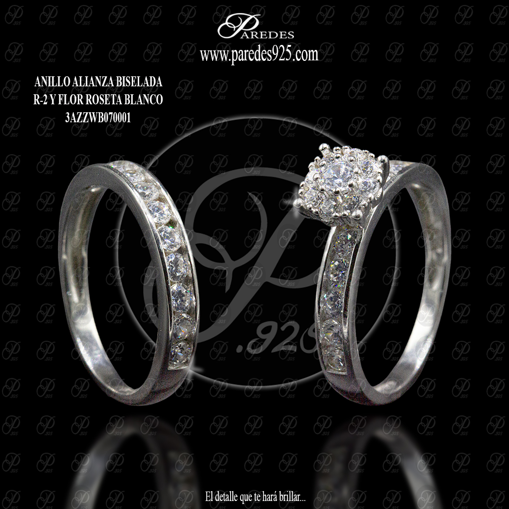 ANILLO ALIANZA BISELADA R-2 Y FLOR ROSETA BLANCO
