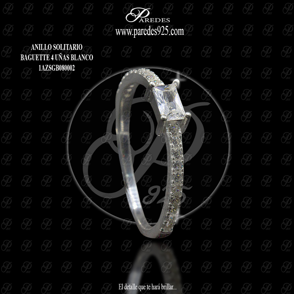 ANILLO SOLITARIO BAGUETTE 4 UÑAS BLANCO