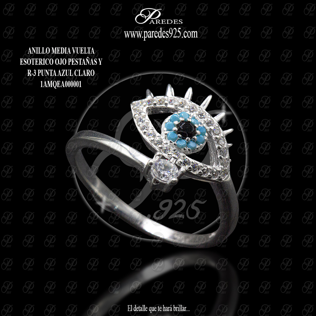ANILLO MEDIA VUELTA ESOTERICO OJO PESTAÑAS Y R-3 PUNTA AZUL CLARO