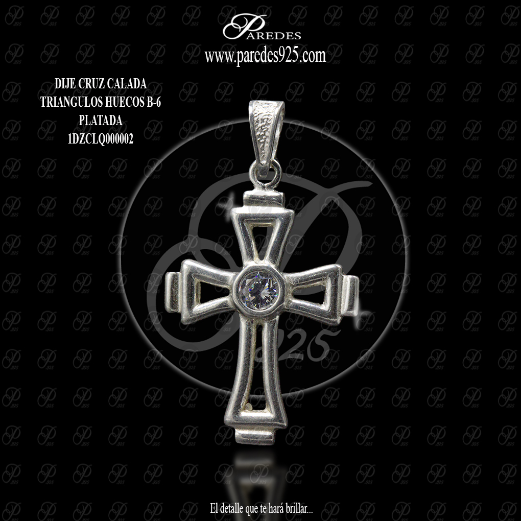 DIJE CRUZ CALADA TRIANGULOS HUECOS B-6 PLATADA