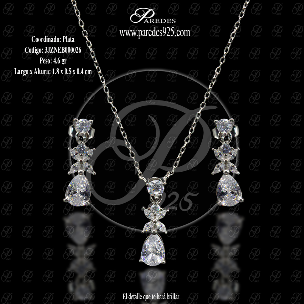 COORDINADO CON CADENA GOTA CON FLOR BLANCO