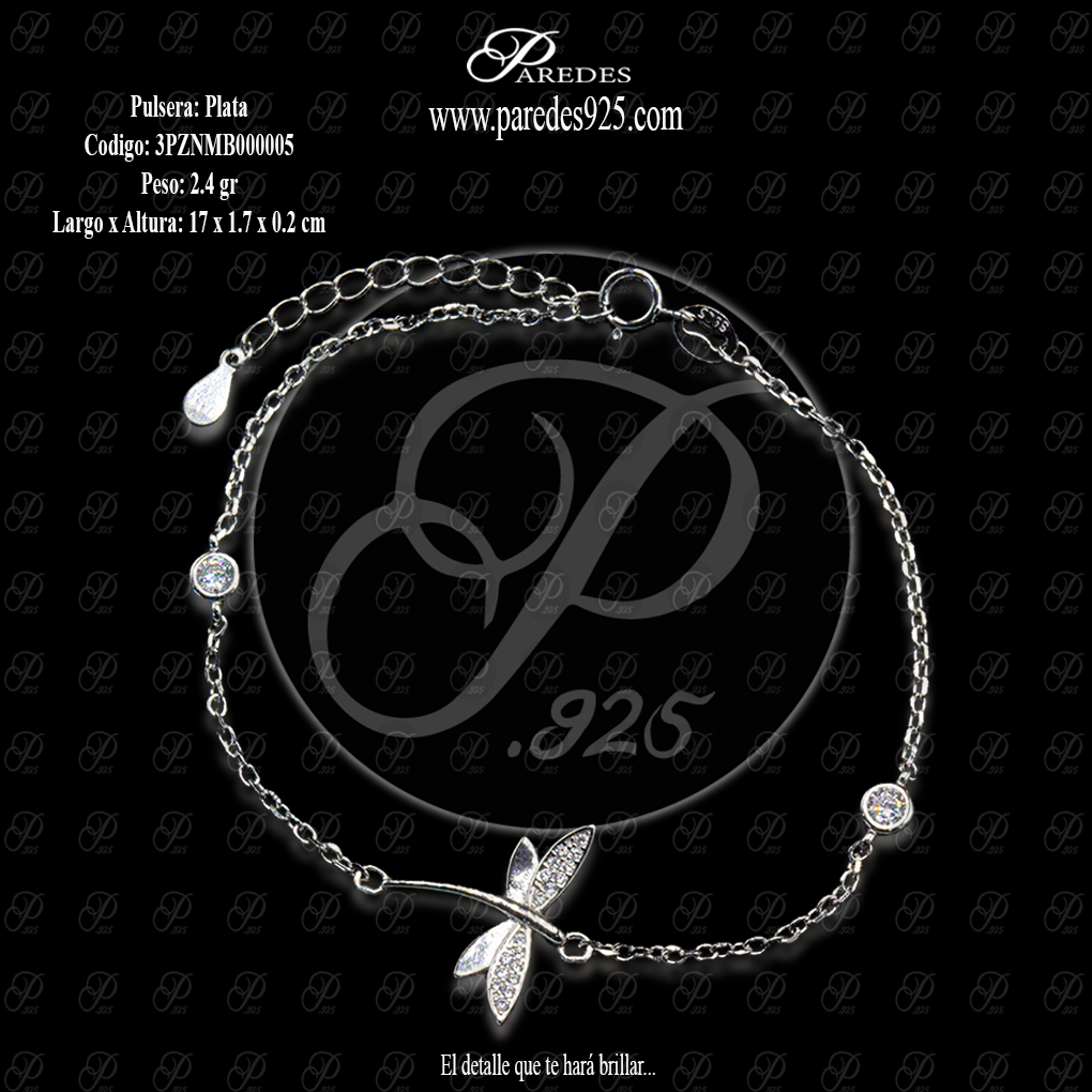 PULSERA B-4 COMBINADA CON LIBELULA ALAS LISA Y MICRO BLANCA