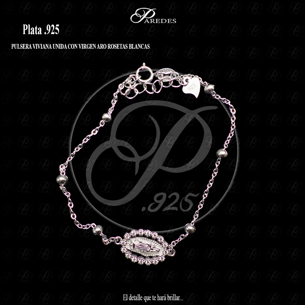 PULSERA VIVIANA UNIDA CON VIRGEN ARO ROSETAS BLANCAS