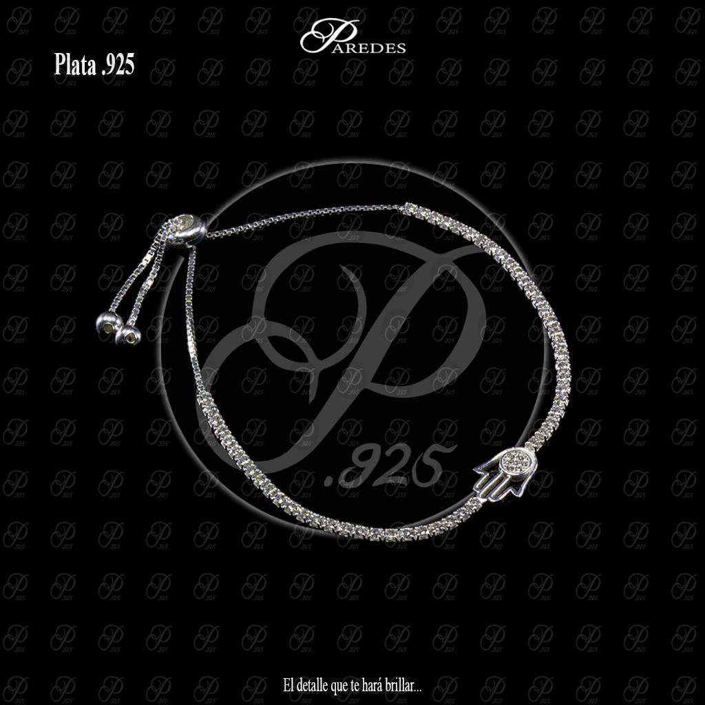 [1PZAMB000001] PULSERA ZIRCONIA AJUSTABLE MANO DE FATIMA BLANCA