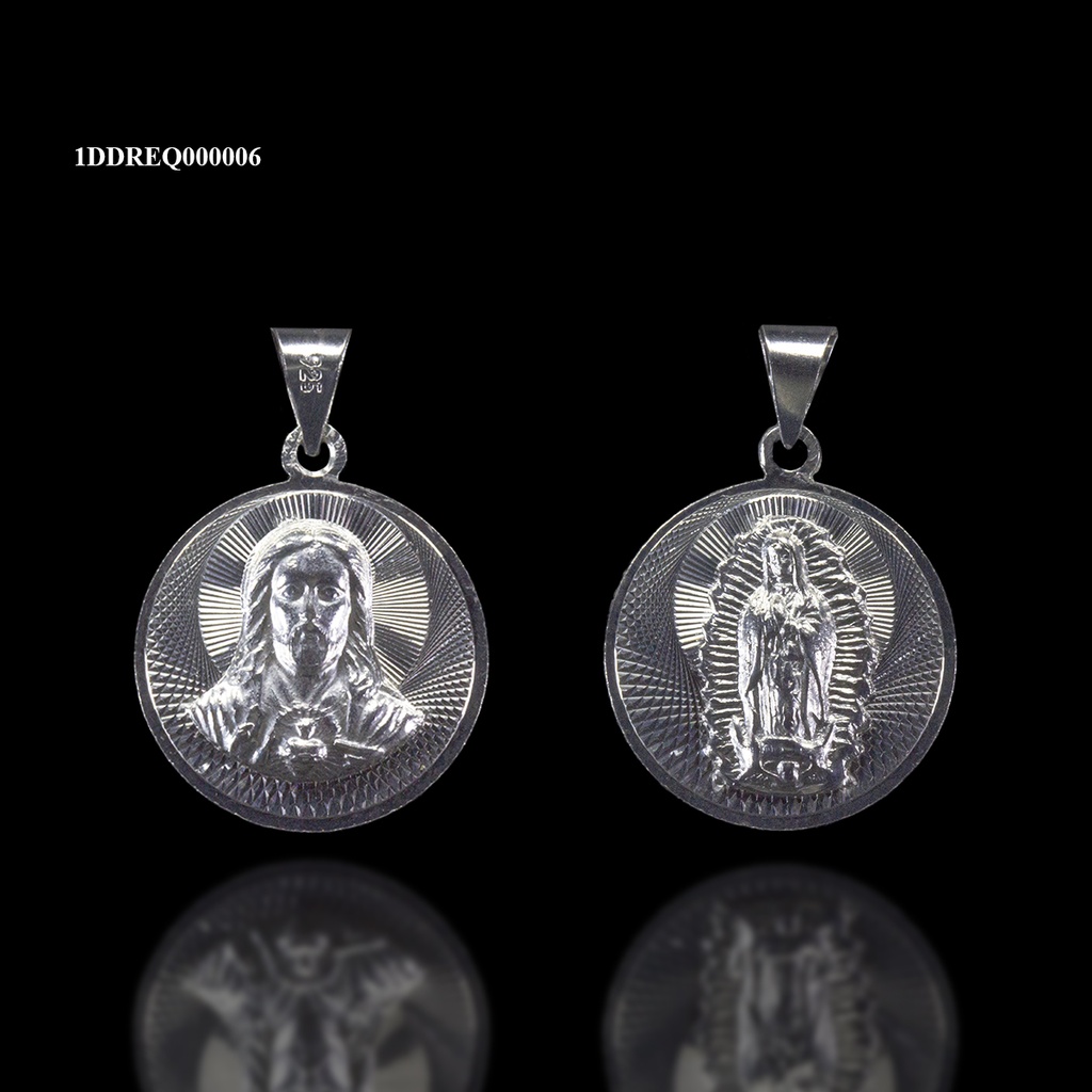 [1DDREQ000006] DIJE RED ESCAPULARIO REDONDO VIRGEN-SAGRADO PLATEADO