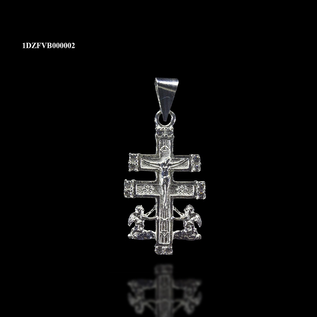 [1DZFVB000002] DIJE CRUCIFIJO CARAVACA PUNTAS DE ZIRCONIA BLANCO