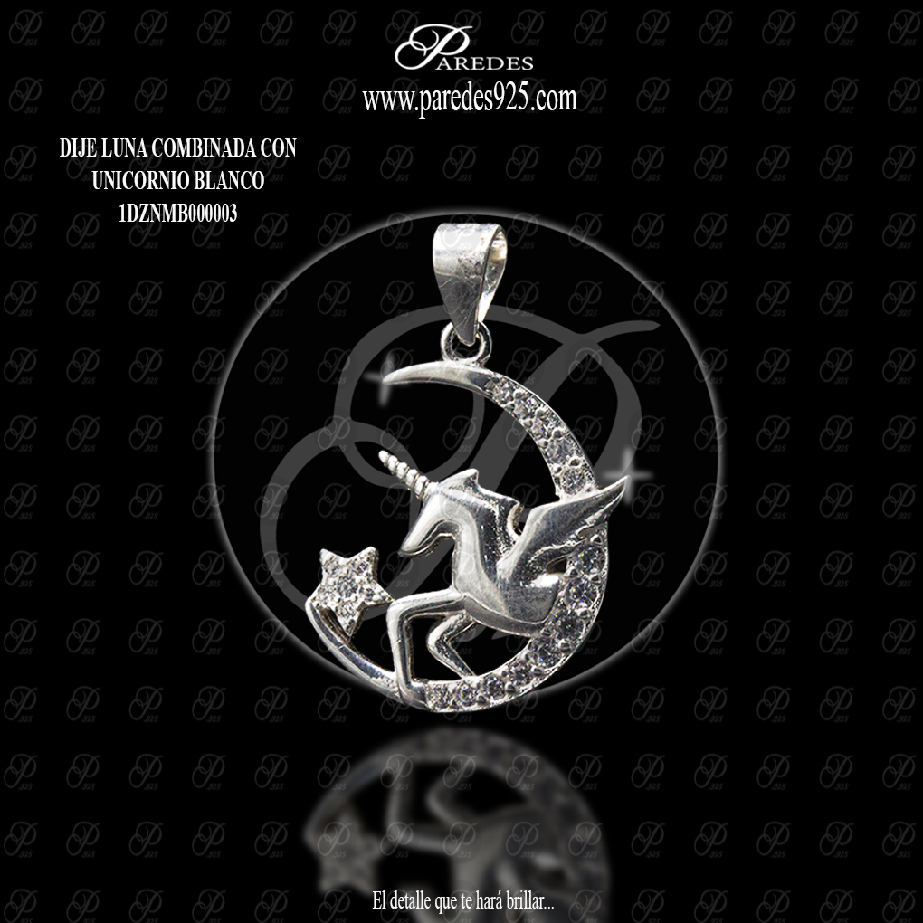 [1DZNMB000003] DIJE LUNA COMBINADA CON UNICORNIO BLANCO