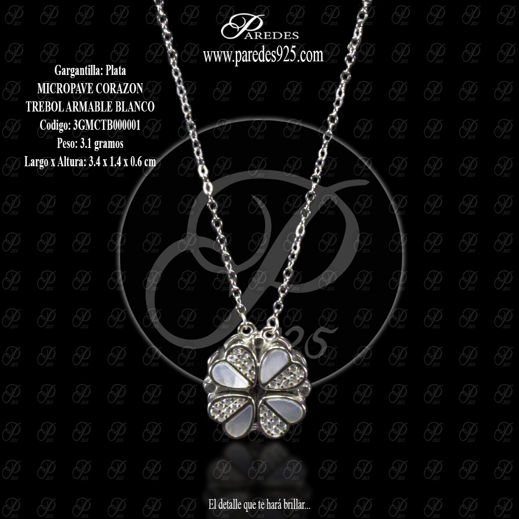 [3GMCTB000001] GARGANTILLA MICROPAVE CORAZON TREBOL ARMABLE BLANCO