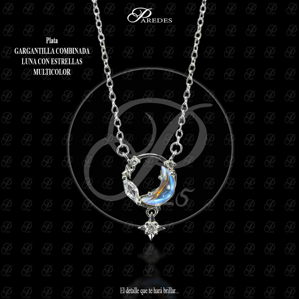 [3GZNLK000001] GARGANTILLA COMBINADA LUNA CON ESTRELLAS MULTICOLOR