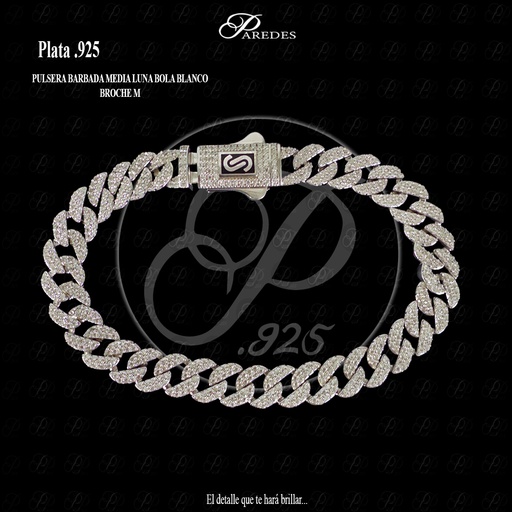 [3PMBLB210010] PULSERA BARBADA MEDIA LUNA BOLA BLANCO BROCHE M