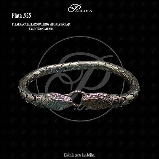 [1PLLBQ220002] PULSERA CABALLERO BALI DOS VIBORAS ESCAMA EXAGONO PLATEADA