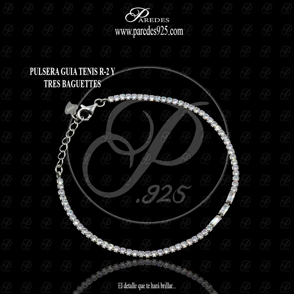 [3PZGTB000028] PULSERA GUIA TENIS R-2 Y TRES BAGUETTES BLANCOS