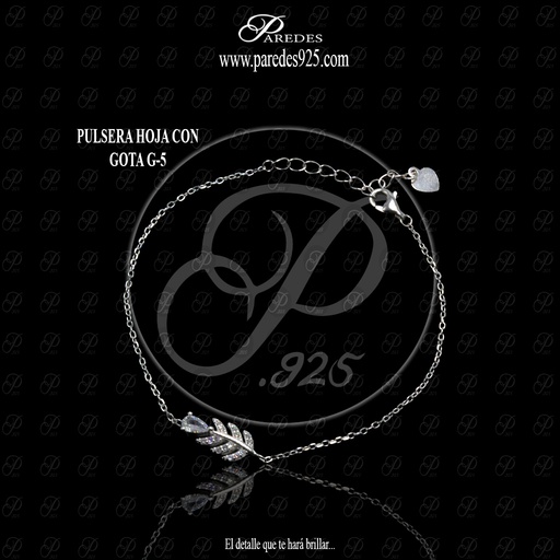 [1PZSWB000002] PULSERA HOJA CON GOTA G-5 BLANCA