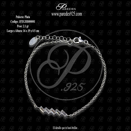 [1PZGBB000001] PULSERA BARRA DE GUIA BAGUETTE BLANCA