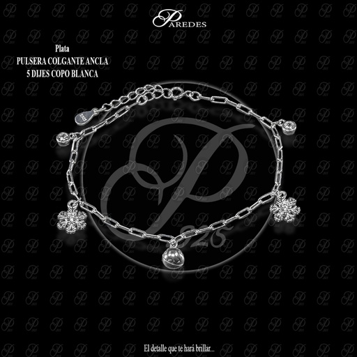 [1PZCAB180004] PULSERA COLGANTE ANCLA 5 DIJES COPO BLANCA