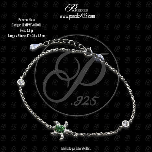 [1PMPMV000001] PULSERA TORTUGA COMPACTA PANZA VERDE
