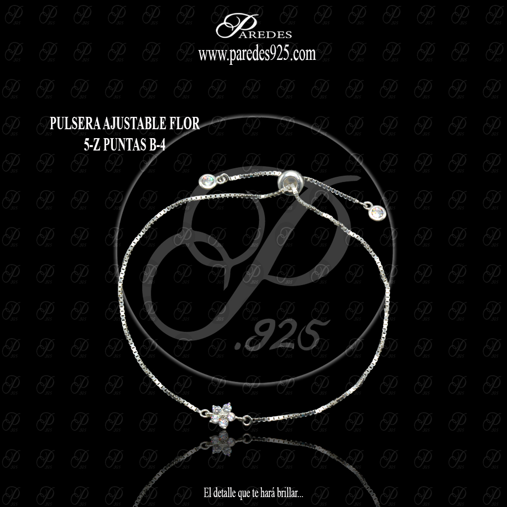 [1PZSWB000001] PULSERA AJUSTABLE FLOR 5-Z BLANCA PUNTAS B-4