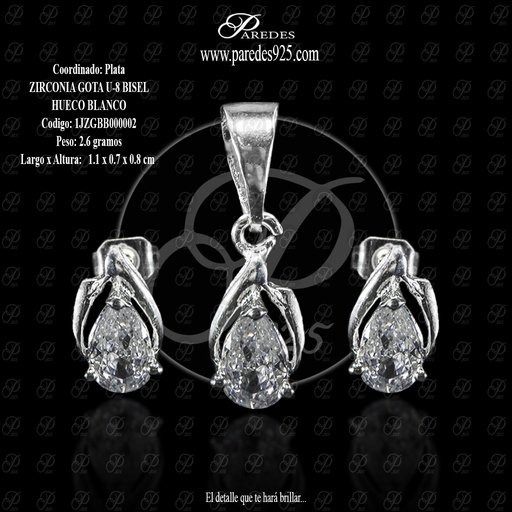 [1JZGBB000002] COORDINADO ZIRCONIA GOTA U-8 BISEL HUECO BLANCO