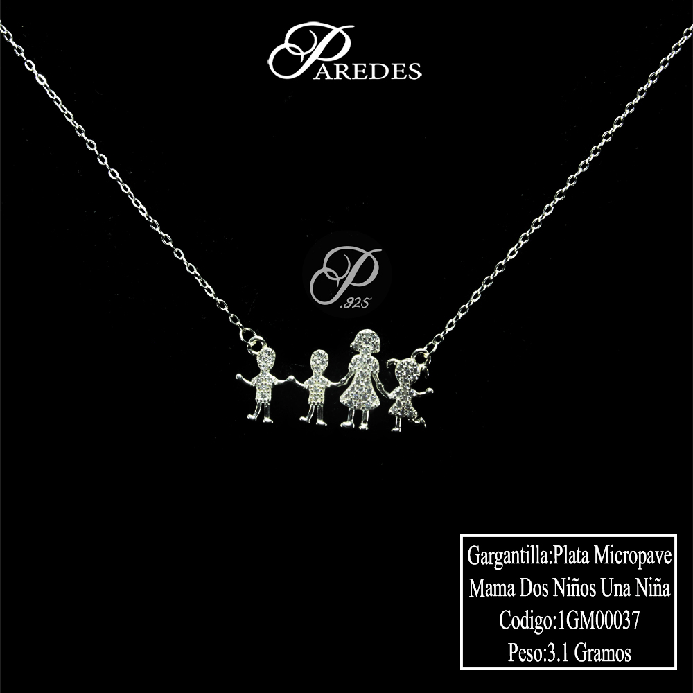 [1GM00037] Gargantilla Plata  Mama Dos Niños Niña