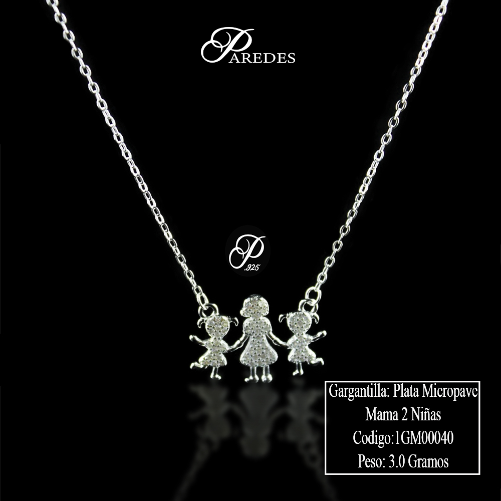 [1GM00040] Gargantilla Plata Mama Dos Niñas