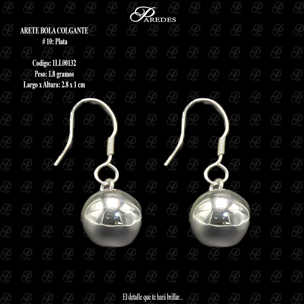 [1LL00132] Arete Largo Plata Ley.925 Bola Colgante #10 1LL00132